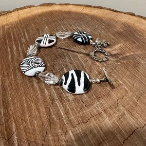 Black & White Patterned Disc Bracelet with sterling charm
